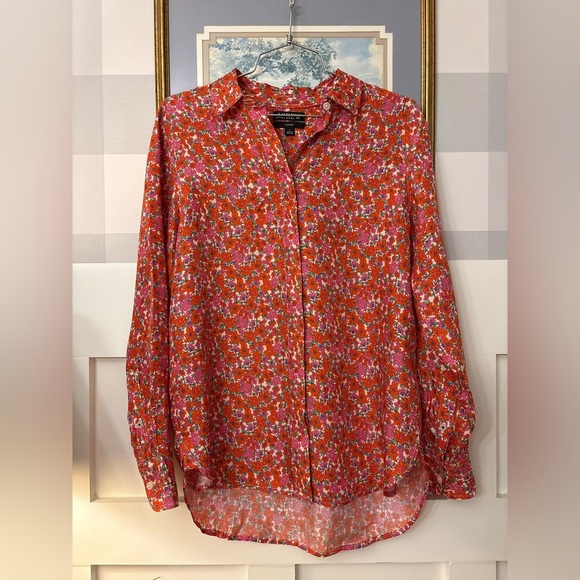 J. Crew Tops - J. Crew Floral Red and Pink Blouse Size 4